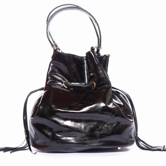 Aicha Black Drawstring Italian Leather Handbag - Picture 4 of 7